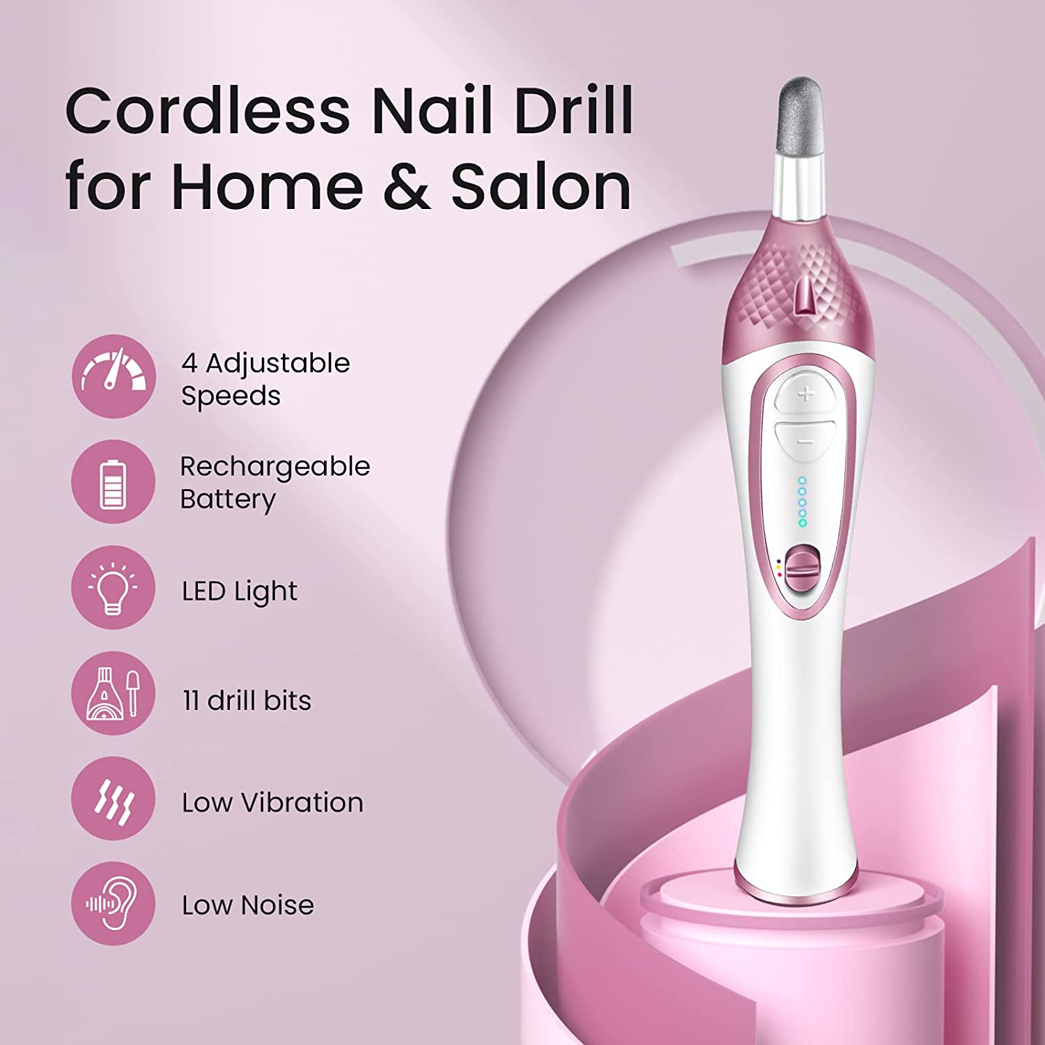ISTON 36-Piece Professional Manicure & Pedicure Kit, Cordless Nail Drill Machine, 20000RPM,11Pcs Bits, 4 Speed, Electric Nail File Set, Nails Care Kits, Manicure Pedicure Tools, Storage Case - Image 2